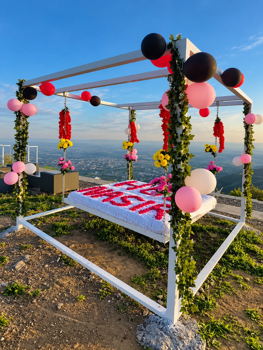 A decorated outdoor celebration setting above Islamabad