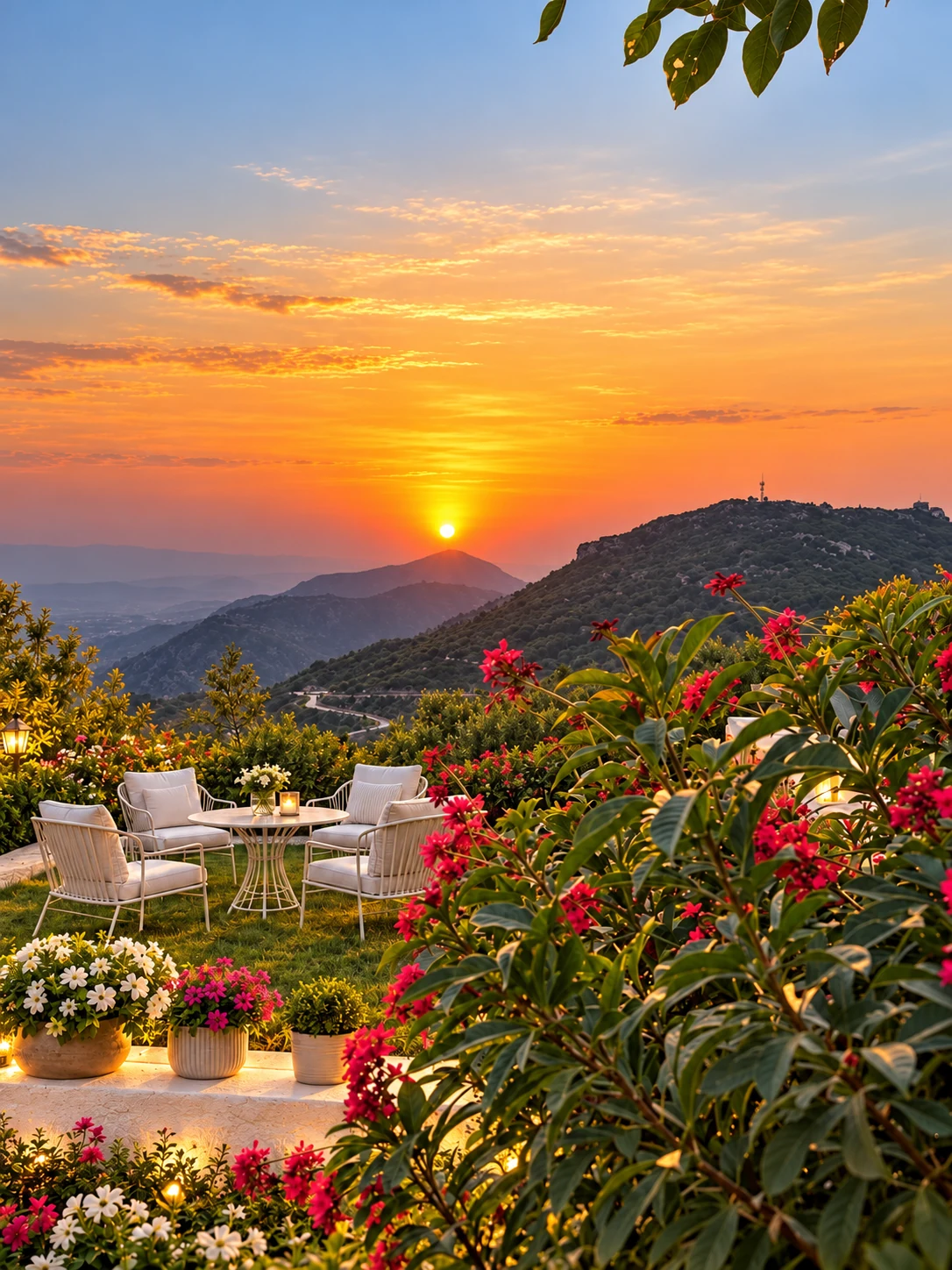 Sunset over the Margalla Hills from garden seating